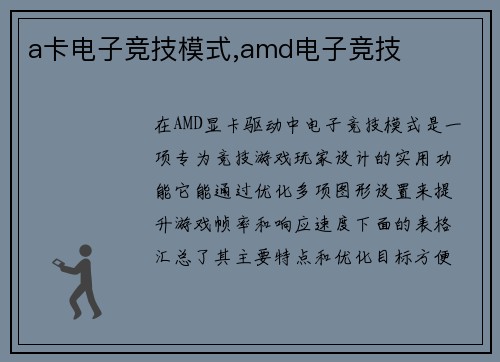 a卡电子竞技模式,amd电子竞技